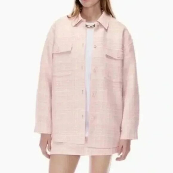 Babaton Aritzia Women's Shacket Joan Shirt Jacket Oversized Tweed Pink Plaid - Picture 4 of 16